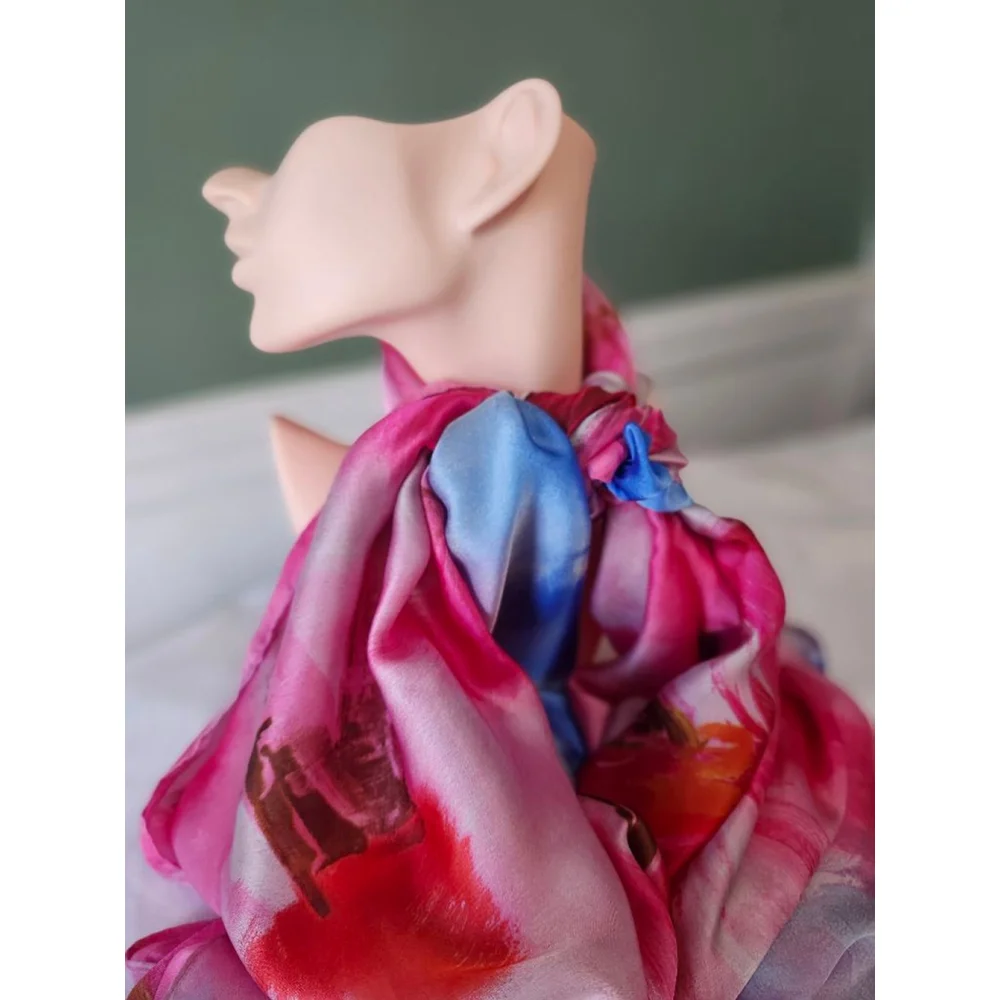 Floral Silk Blend Scarf One Size Blue Pink